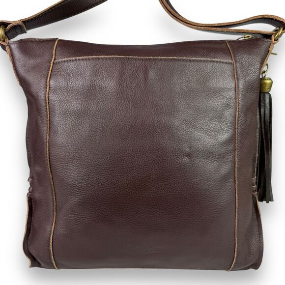 Lucky Brand Vintage Crossbody Hobo Shoulder Bag Tassels Brown Leather Western - Picture 4 of 14